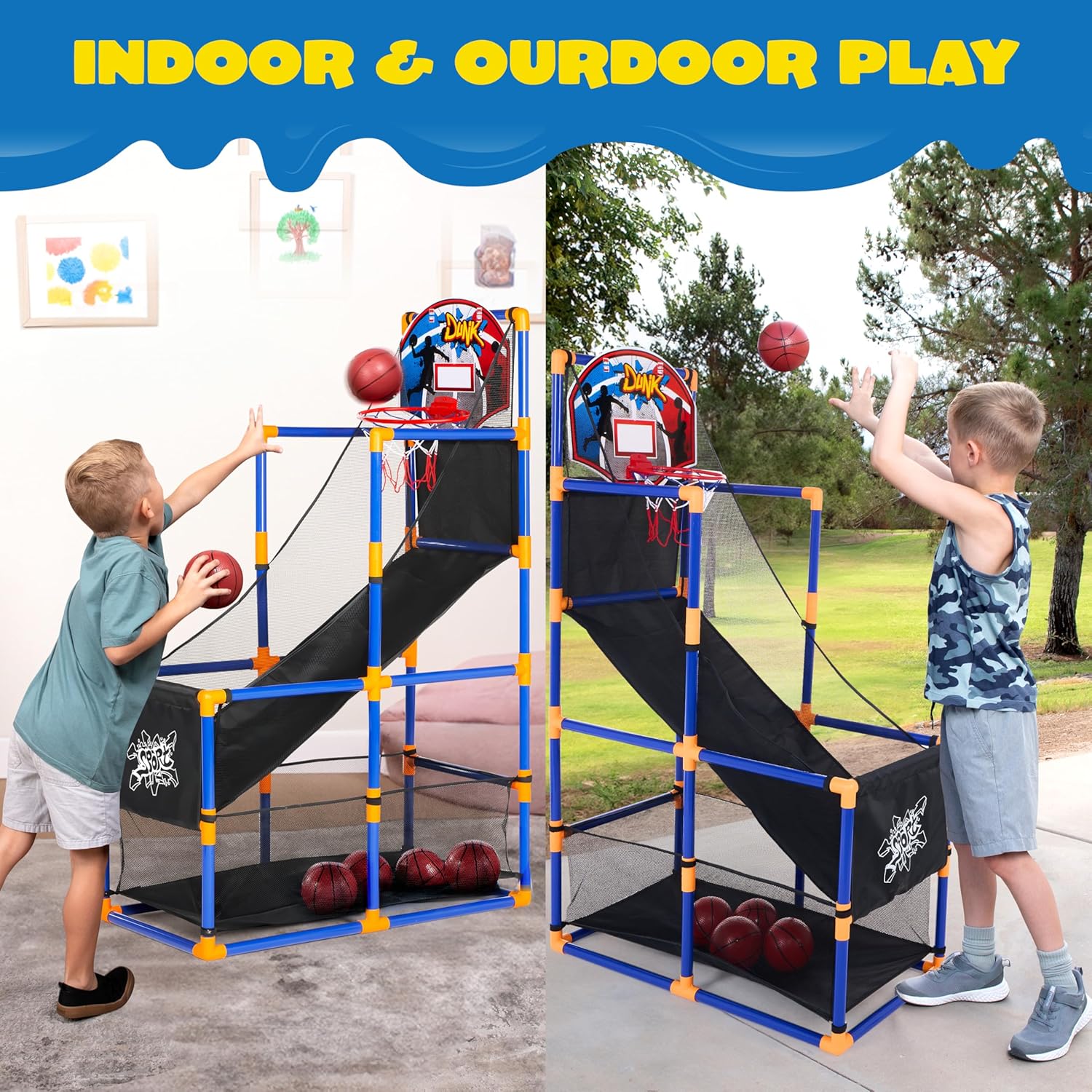 Arcade Basketball Game Set with 4 Balls and Hoop for Kids 3 to 12
